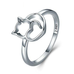 Cat-shaped sterling silver ring