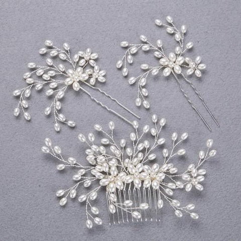 3-piece pearl comb and hair pins