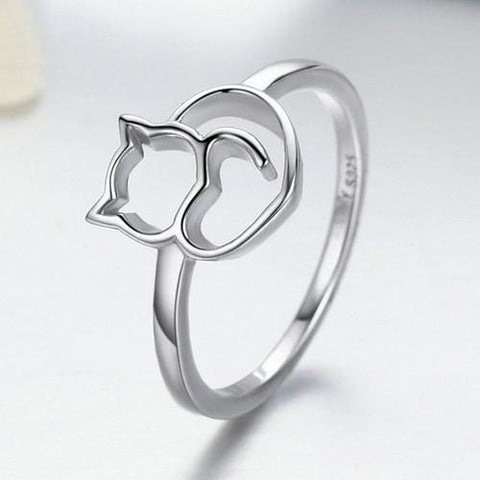 Cat-shaped sterling silver ring