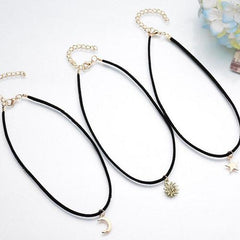 3-in-1 leather choker necklace with pendants