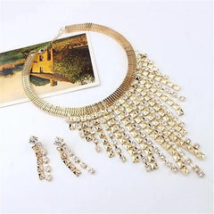 Gold-plated rhinestone necklace & earrings jewelry set