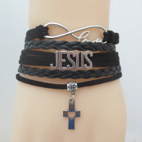 Drop Shipping Infinity Love JESUS bracelet charm rope leather religious faith bracelets & bangles gift for men women jewelry