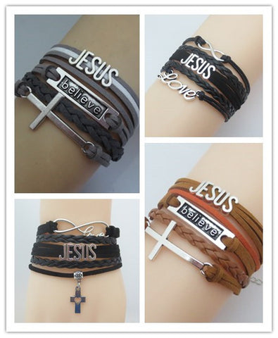 Drop Shipping Infinity Love JESUS bracelet charm rope leather religious faith bracelets & bangles gift for men women jewelry