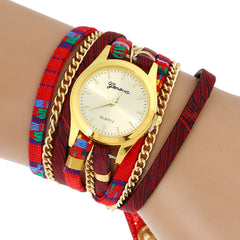 Platinum women watch with Ethnic Peruvian Golden bracelet wristwatch