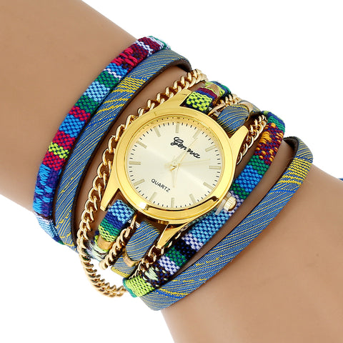 Platinum women watch with Ethnic Peruvian Golden bracelet wristwatch