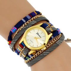 Platinum women watch with Ethnic Peruvian Golden bracelet wristwatch