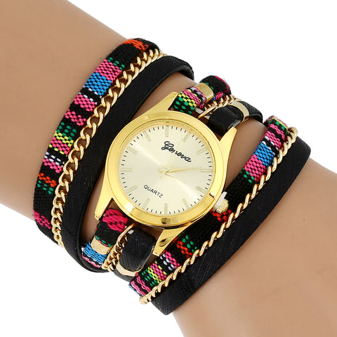 Platinum women watch with Ethnic Peruvian Golden bracelet wristwatch