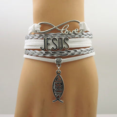 Love Jesus bangle/bracelet with leather for woman and men