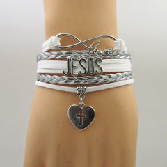 Love Jesus bangle/bracelet with leather for woman and men