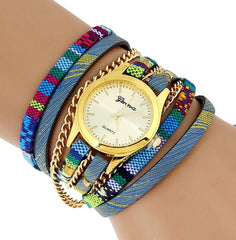 Platinum women watch with Ethnic Peruvian Golden bracelet wristwatch