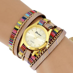 Platinum women watch with Ethnic Peruvian Golden bracelet wristwatch