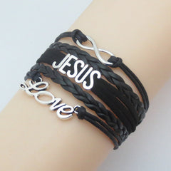 Drop Shipping Infinity Love JESUS bracelet charm rope leather religious faith bracelets & bangles gift for men women jewelry